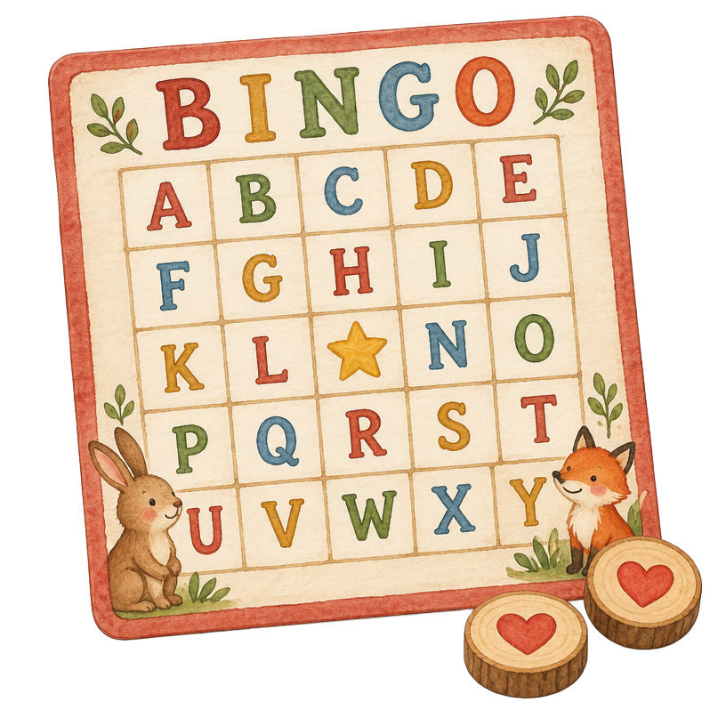 Tecknad ikon: bingobricka med bokstäver