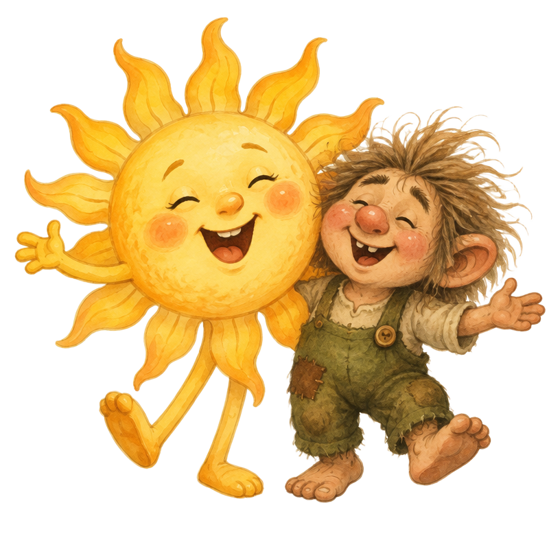 Tecknad ikon: sol och troll som rimmar